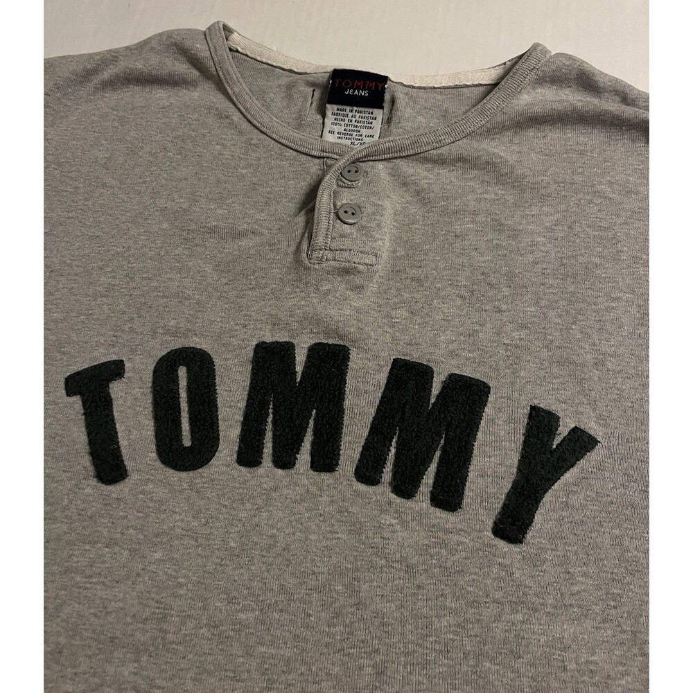 Vintage Tommy Hilfiger Jeans Henley Long Sleeve Shirt XL Flocked Letters VTG